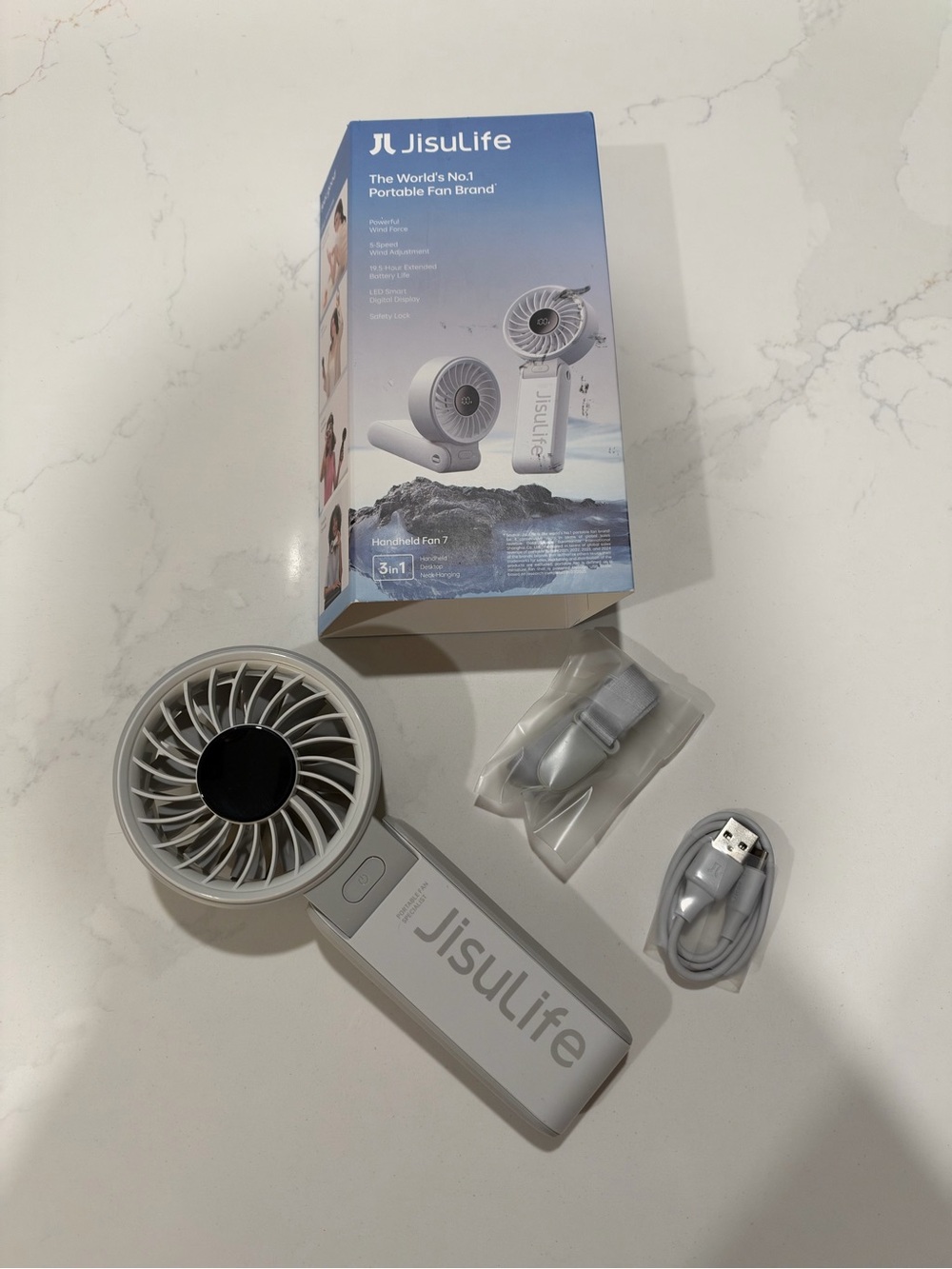 JISULIFE Portable Handheld Fan Life7: 3-in-1 Hand, Desk & Neck Fan in Light Gret